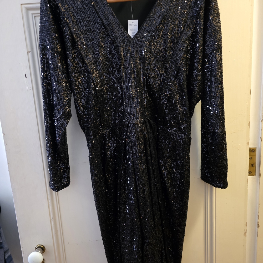 White House Black Market Black Sequin Long Sleeve Dress